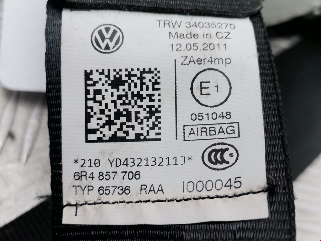 Ремень безопасности передний правый Volkswagen Polo 5 купить в Беларуси