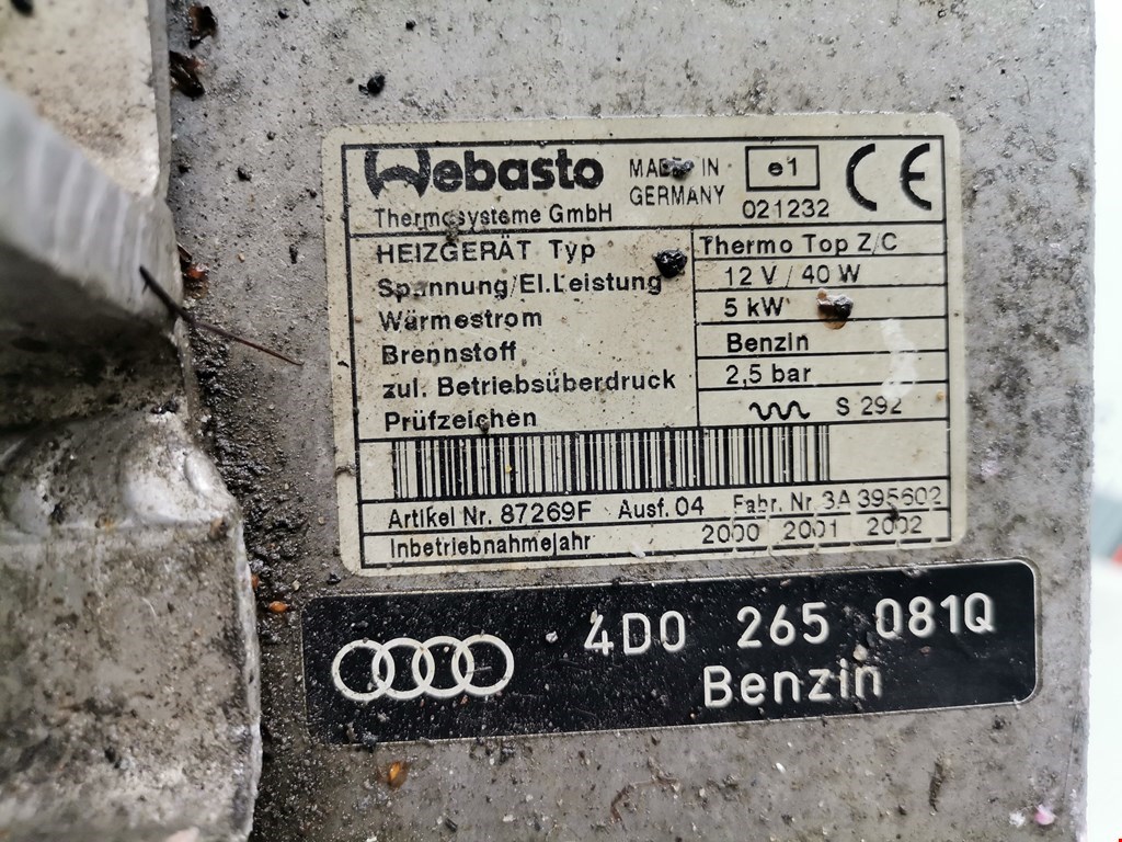 Отопитель автономный (вебасто) Audi A8 D2 купить в Беларуси