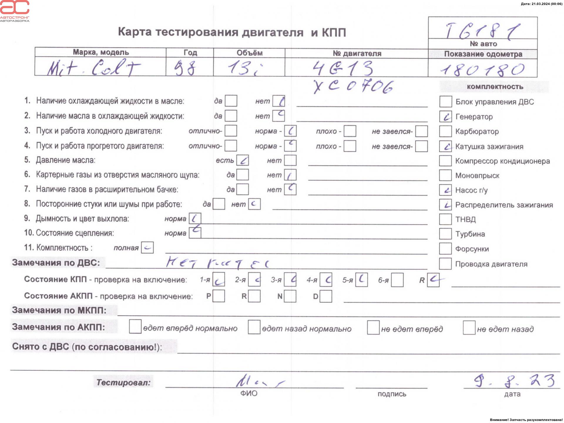 Двигатель (ДВС) Mitsubishi Colt 5 купить в Беларуси